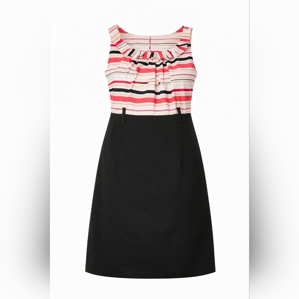 New York & Company Striped Black Midi Dress